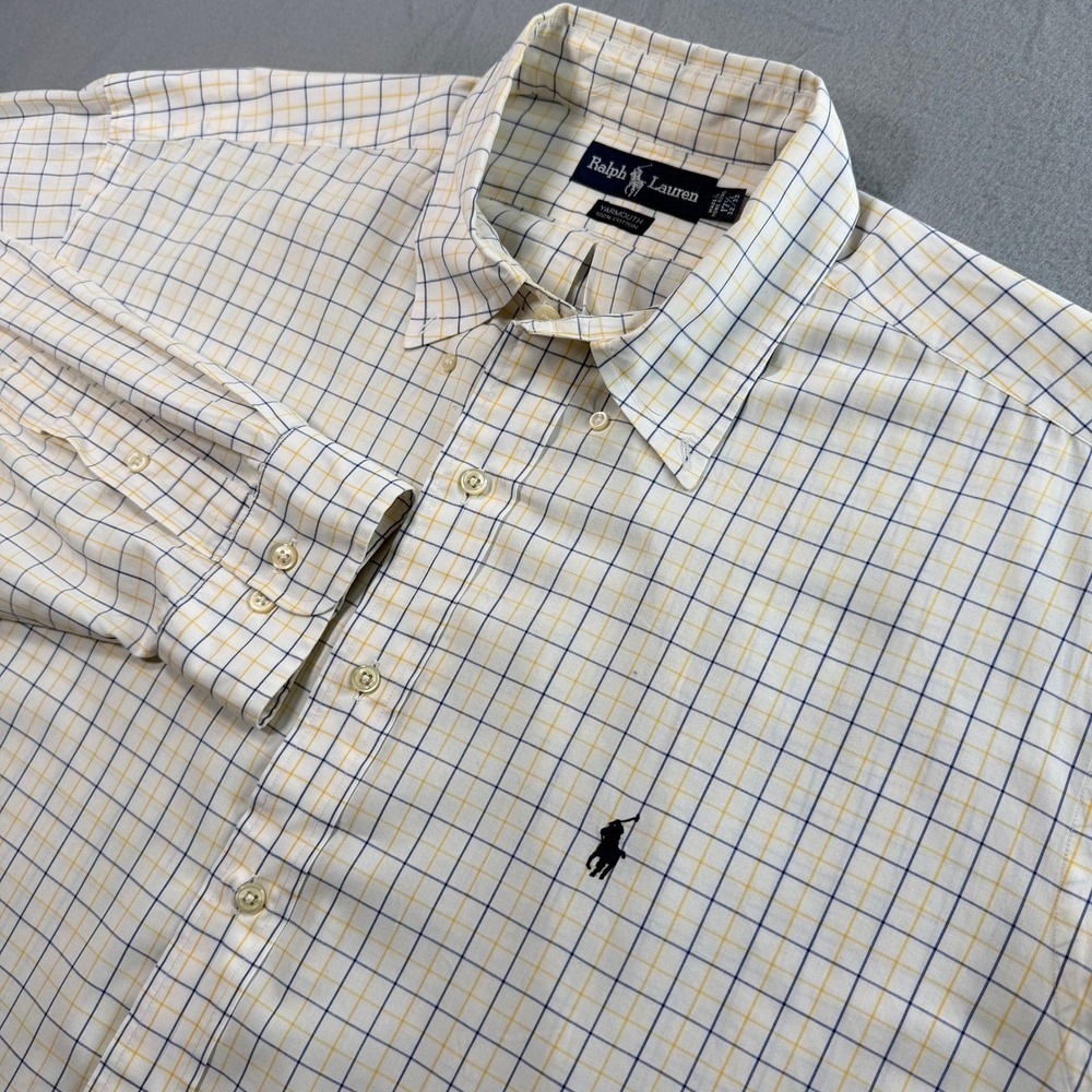 Ralph Lauren Yarmouth Shirt Mens 17.5 32/33 White Yellow Blue Check Button-down - Picture 9 of 9